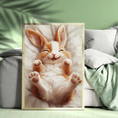 A Cute Bunny Rabbit With Open Eyes Is Smiling - Living Room - Canvas Wall Art - Print - Wall Decor