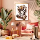 A Cute Tiger With Open Eyes Is Smiling - Living Room - Canvas Wall Art - Print - Wall Decor