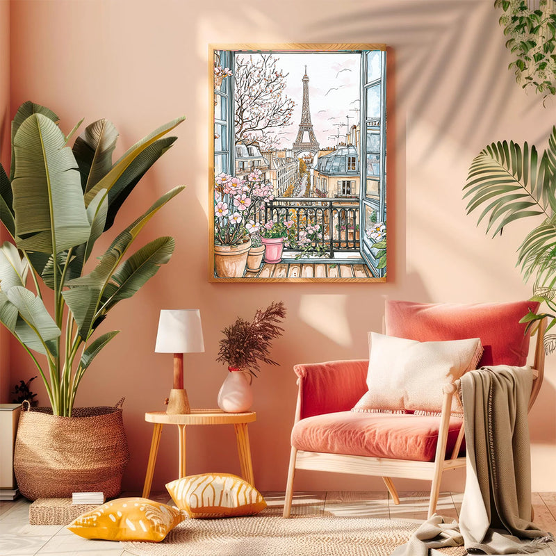 Paris Apartment Balcony With Flower - Living Room - Canvas Wall Art - Print - Wall Decor