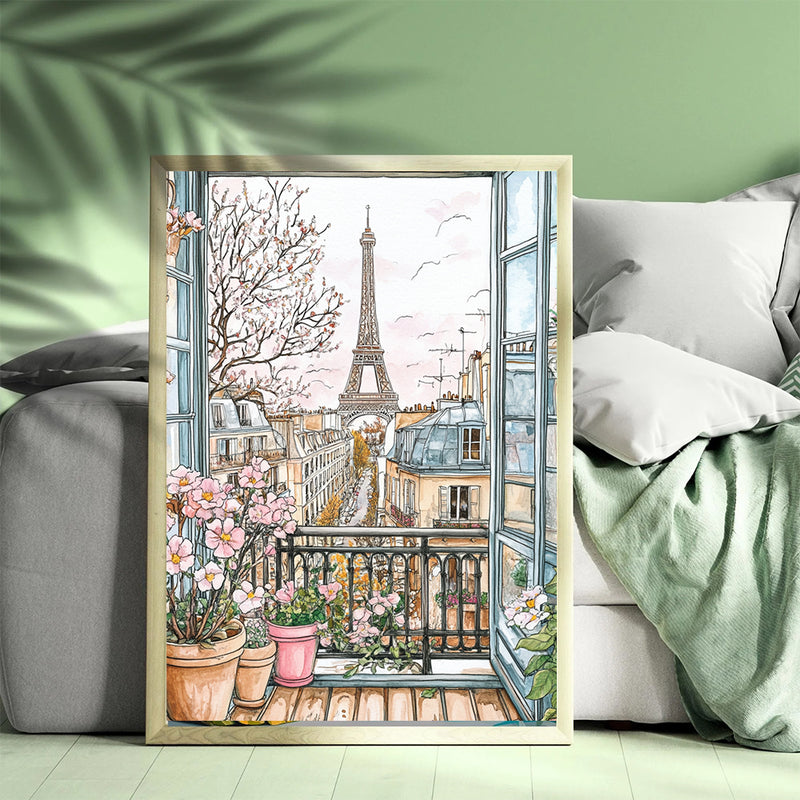 Paris Apartment Balcony With Flower - Living Room - Canvas Wall Art - Print - Wall Decor