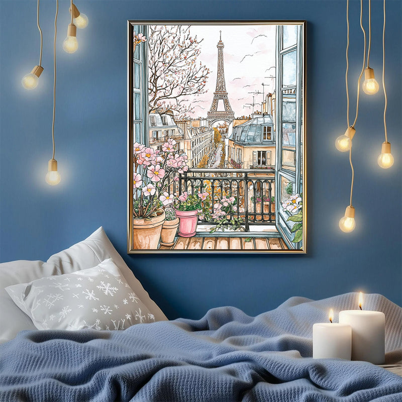 Paris Apartment Balcony With Flower - Living Room - Canvas Wall Art - Print - Wall Decor