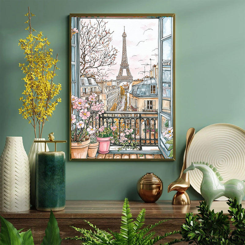 Paris Apartment Balcony With Flower - Living Room - Canvas Wall Art - Print - Wall Decor