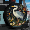 Artistic Grey Heron & Floral Pattern Jeep Car Spare Tire Cover