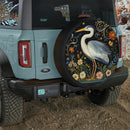 Artistic Grey Heron & Floral Pattern Jeep Car Spare Tire Cover