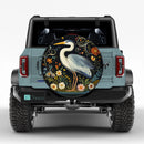 Artistic Grey Heron & Floral Pattern Jeep Car Spare Tire Cover