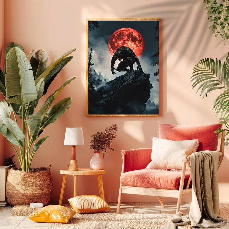 Werewolf Under Red Moon - Living Room - Canvas Wall Art - Print - Wall Decor