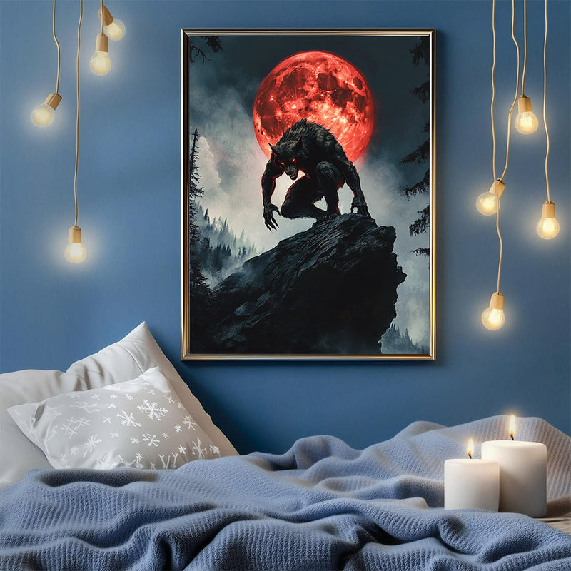 Werewolf Under Red Moon - Living Room - Canvas Wall Art - Print - Wall Decor