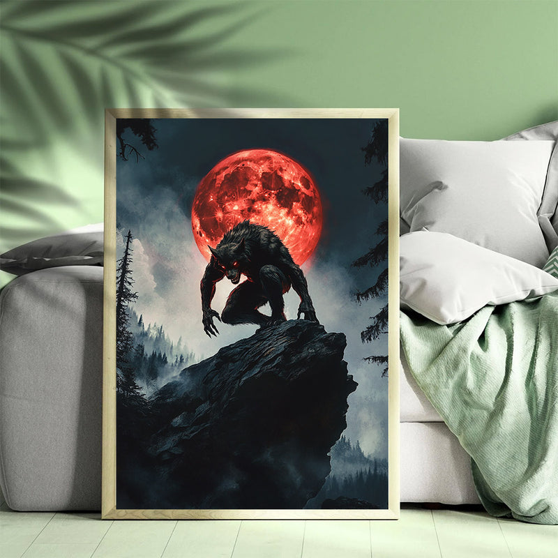 Werewolf Under Red Moon - Living Room - Canvas Wall Art - Print - Wall Decor