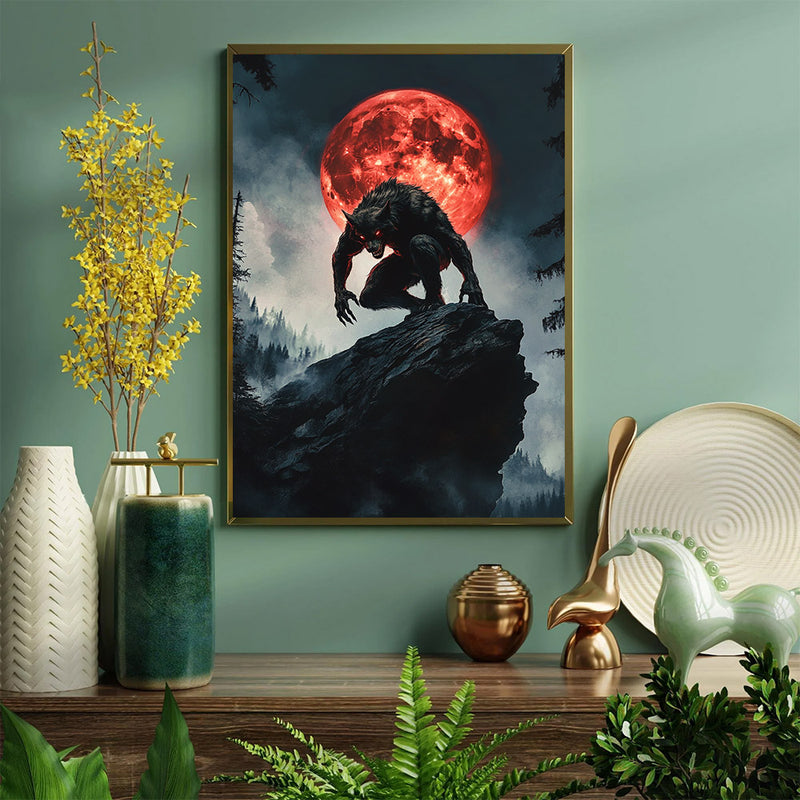 Werewolf Under Red Moon - Living Room - Canvas Wall Art - Print - Wall Decor