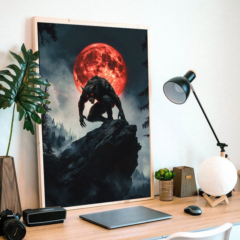 Werewolf Under Red Moon - Living Room - Canvas Wall Art - Print - Wall Decor