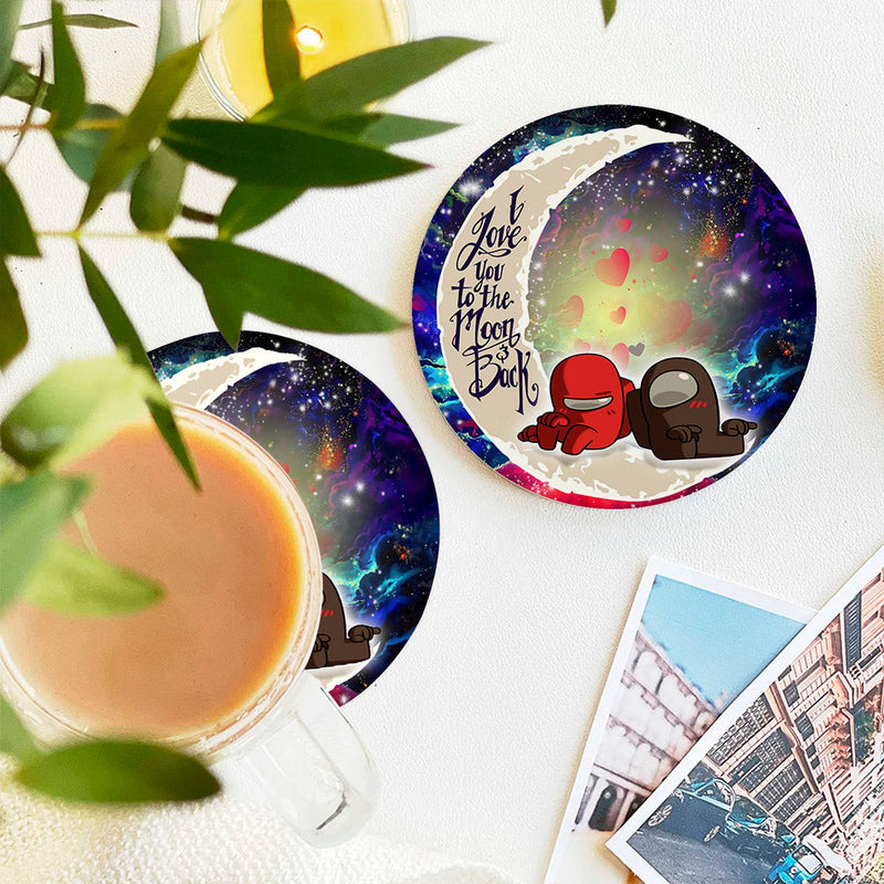 Among Us Couple Love You To The Moon Galaxy Ceramic Decor Coaster - Gift Idea