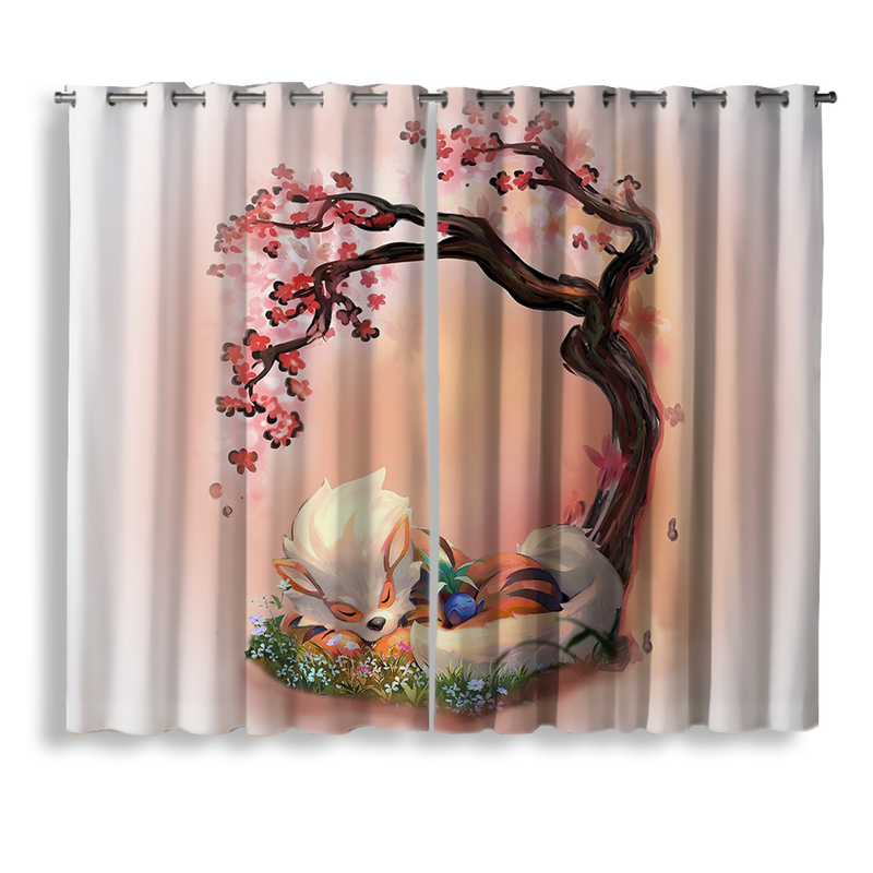 Arcanine Pokemon Sleep Cherry Blossom Window Curtain