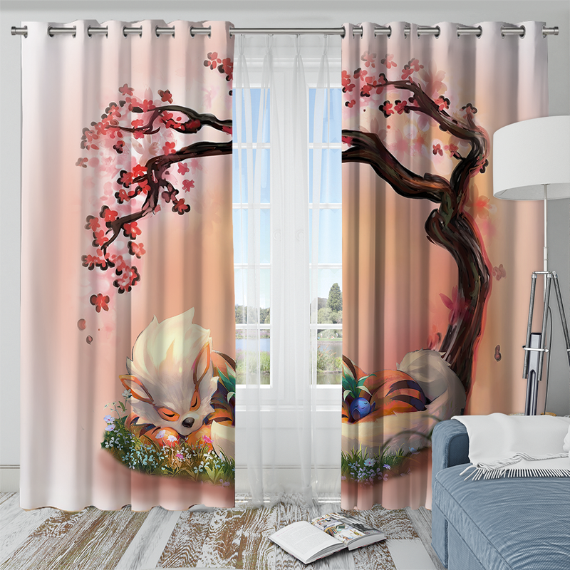 Arcanine Pokemon Sleep Cherry Blossom Window Curtain