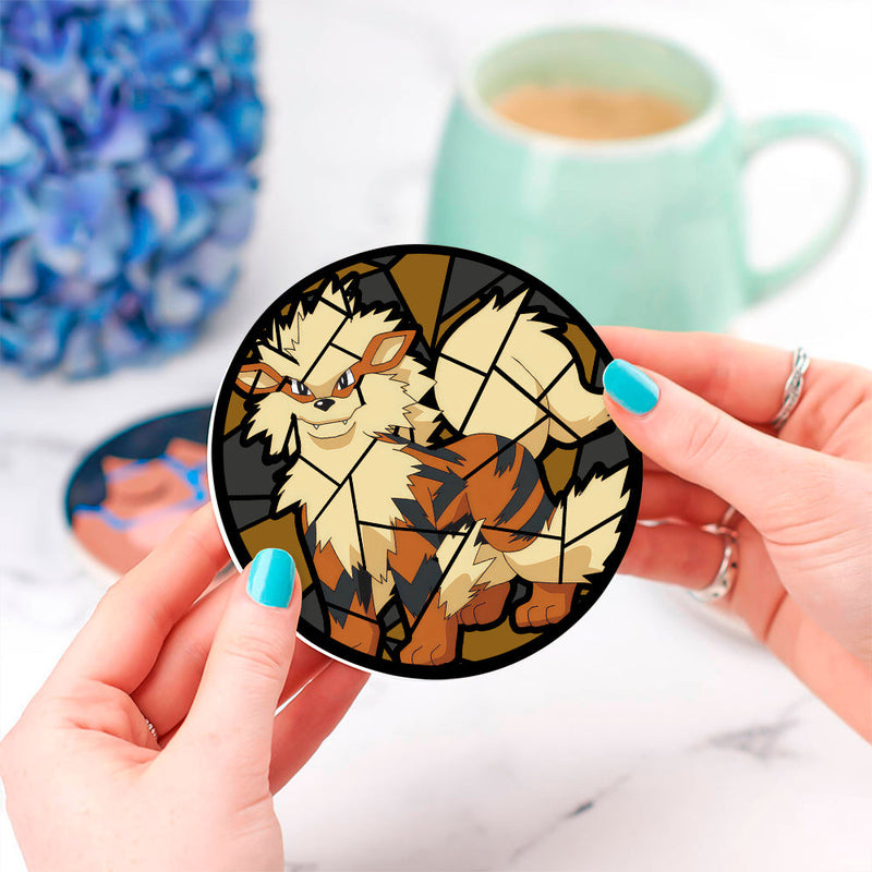 Arcanine Christmas Stained Glass Decor Coaster - Gift Idea