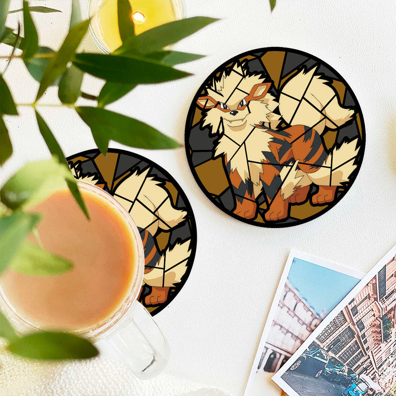 Arcanine Christmas Stained Glass Decor Coaster - Gift Idea