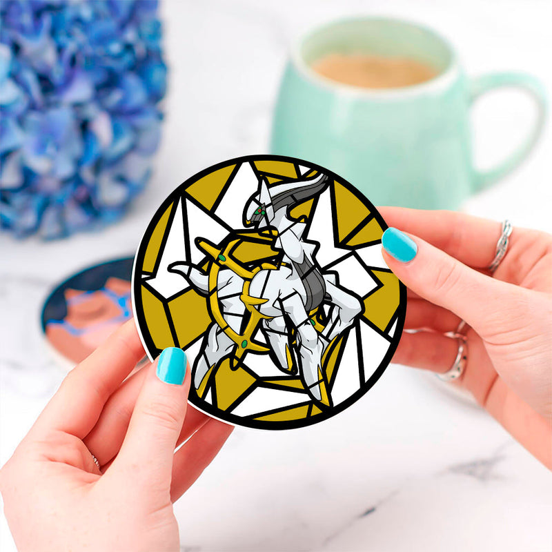 Arceus Legendary Pokemon Stained Glass Decor Coaster - Gift Idea