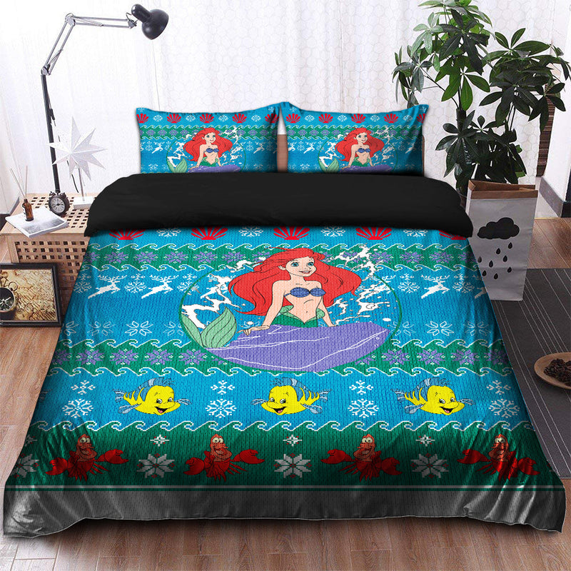 Ariel Little Mermaid Christmas Bedding Set Duvet Cover And 2 Pillowcases Nearkii