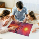 Artful Pink Flamingo Couple Sunset Jigsaw Puzzle