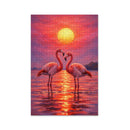 Artful Pink Flamingo Couple Sunset Jigsaw Puzzle
