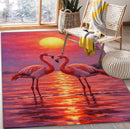 Artful Pink Flamingo Couple Sunset Rectangular Area Rug