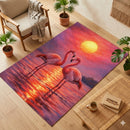 Artful Pink Flamingo Couple Sunset Rectangular Area Rug