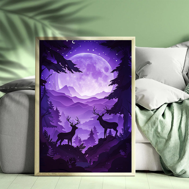 Deer Under The Moonlight - Living Room - Canvas Wall Art - Print - Wall Decor