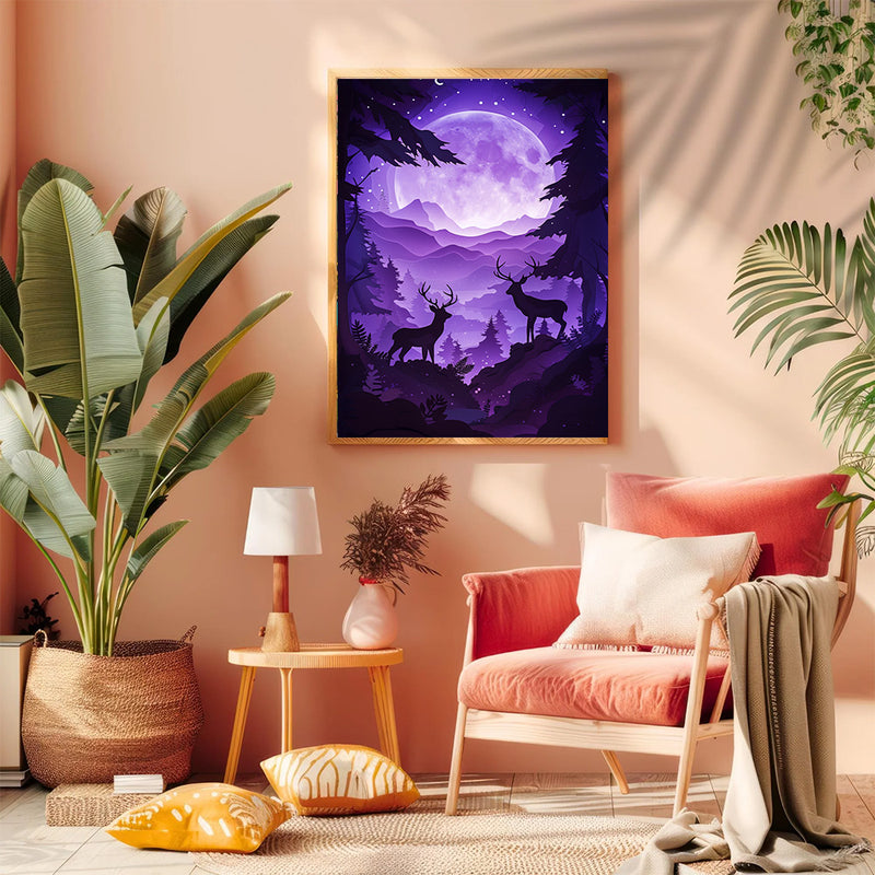 Deer Under The Moonlight - Living Room - Canvas Wall Art - Print - Wall Decor