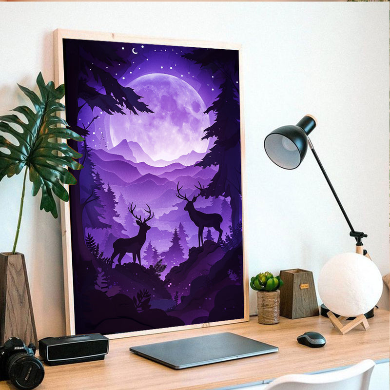 Deer Under The Moonlight - Living Room - Canvas Wall Art - Print - Wall Decor