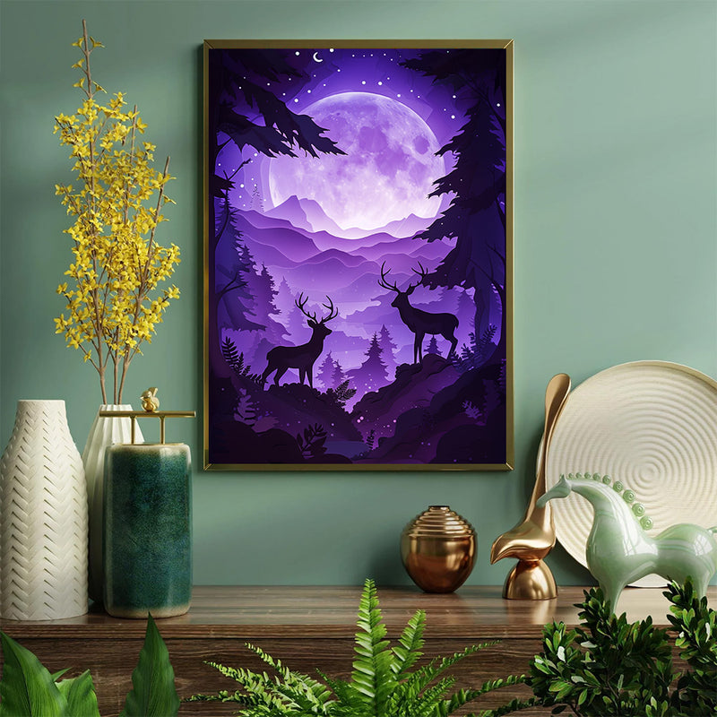 Deer Under The Moonlight - Living Room - Canvas Wall Art - Print - Wall Decor