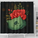 A Sleeping Bulbasaur With A Large Blooming Shower Curtain