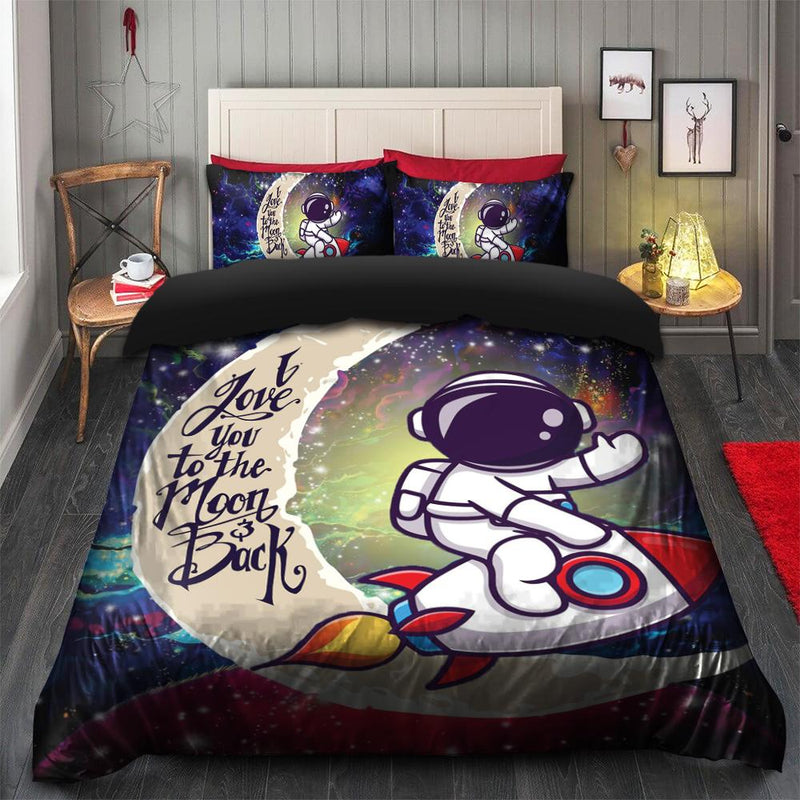 Astronaut Chibi Love You To The Moon Galaxy Bedding Set Duvet Cover And 2 Pillowcases Nearkii