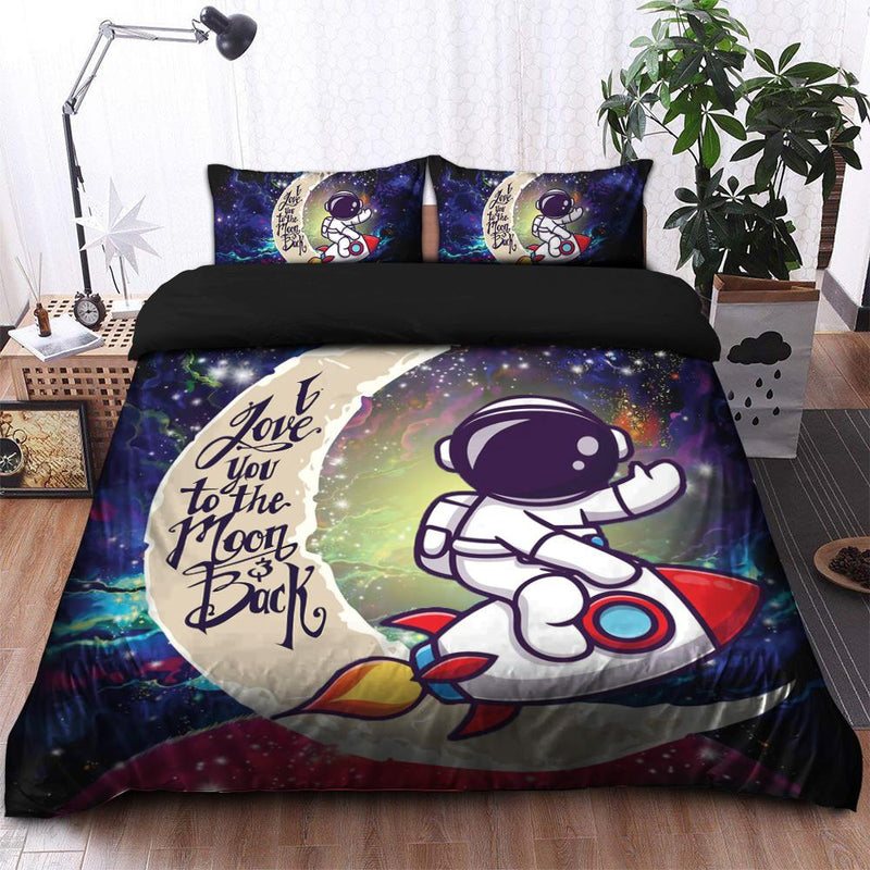 Astronaut Chibi Love You To The Moon Galaxy Bedding Set Duvet Cover And 2 Pillowcases Nearkii