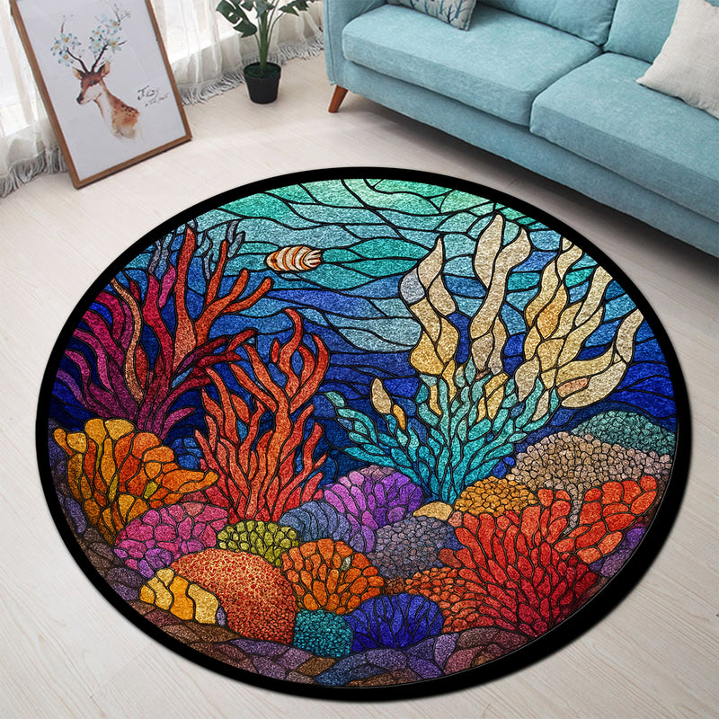 Deep Sea Corals Stained Glass Round Rug