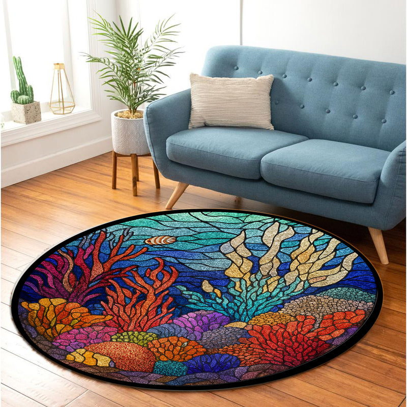 Deep Sea Corals Stained Glass Round Rug