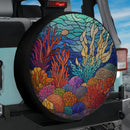Deep Sea Corals Stained Glass Jeep Car Spare Tire Cover