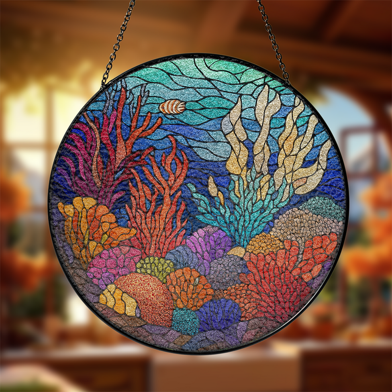 Deep Sea Corals Stained Glass Suncatcher