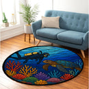 Freediving With Sea Turtle Stained Glass Round Rug
