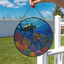 Freediving With Sea Turtle Stained Glass Suncatcher
