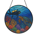 Freediving With Sea Turtle Stained Glass Suncatcher
