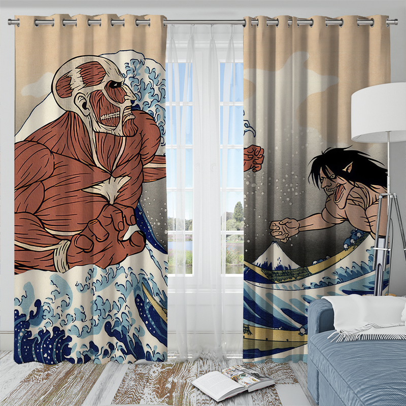 Attack On Titans The Great Wave Japan Anime Moonlight Window Curtain