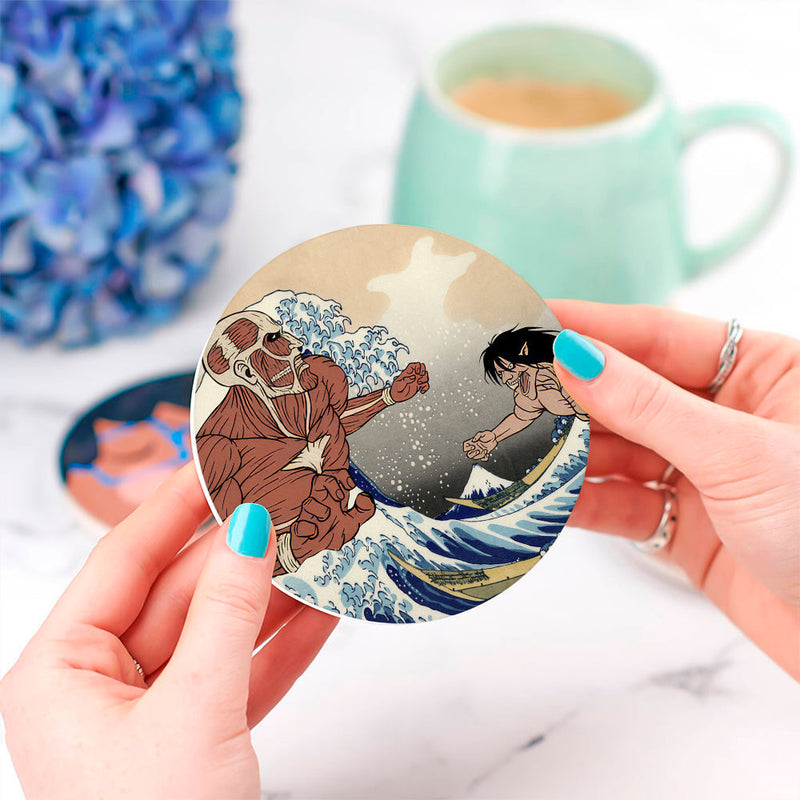 Attack On Titans The Great Wave Japan Anime Ceramic Decor Coaster - Gift Idea