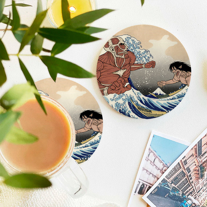 Attack On Titans The Great Wave Japan Anime Ceramic Decor Coaster - Gift Idea