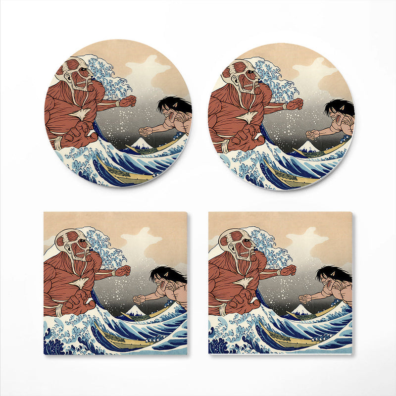 Attack On Titans The Great Wave Japan Anime Ceramic Decor Coaster - Gift Idea