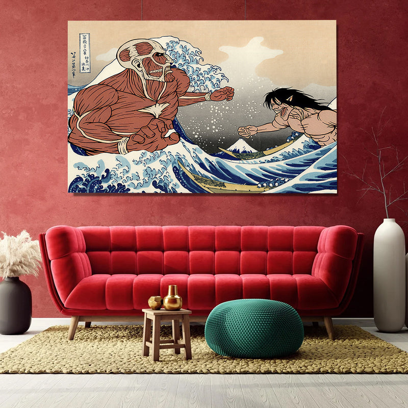 Attack On Titans The Great Wave Japan Anime - Living Room - Canvas Wall Art - Print - Wall Decor