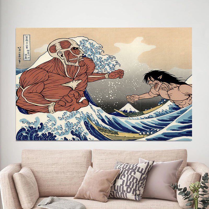 Attack On Titans The Great Wave Japan Anime - Living Room - Canvas Wall Art - Print - Wall Decor