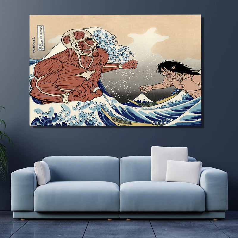 Attack On Titans The Great Wave Japan Anime - Living Room - Canvas Wall Art - Print - Wall Decor