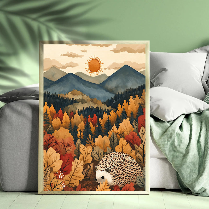 Autumn Hedgehog In A Scenic Forest - Living Room - Canvas Wall Art - Print - Wall Decor