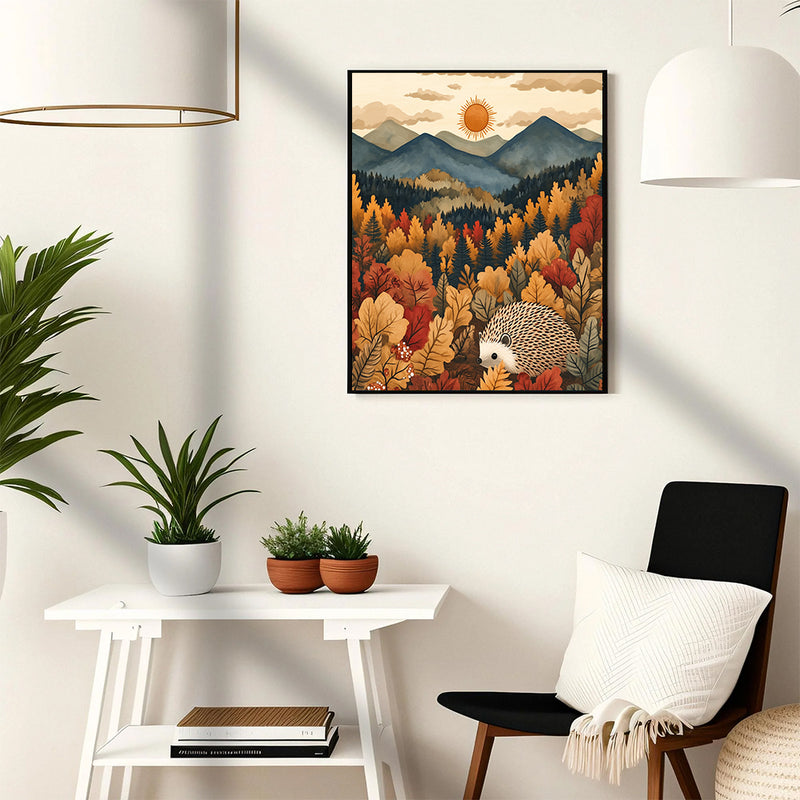 Autumn Hedgehog In A Scenic Forest - Living Room - Canvas Wall Art - Print - Wall Decor