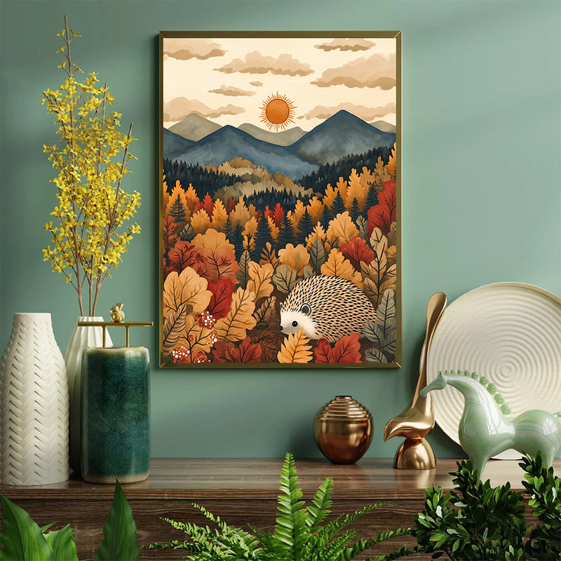 Autumn Hedgehog In A Scenic Forest - Living Room - Canvas Wall Art - Print - Wall Decor