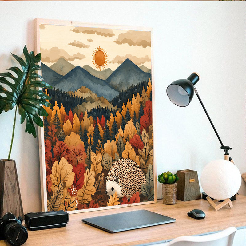 Autumn Hedgehog In A Scenic Forest - Living Room - Canvas Wall Art - Print - Wall Decor